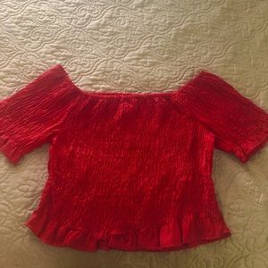 Red Ruffles Off The Shoulder Top